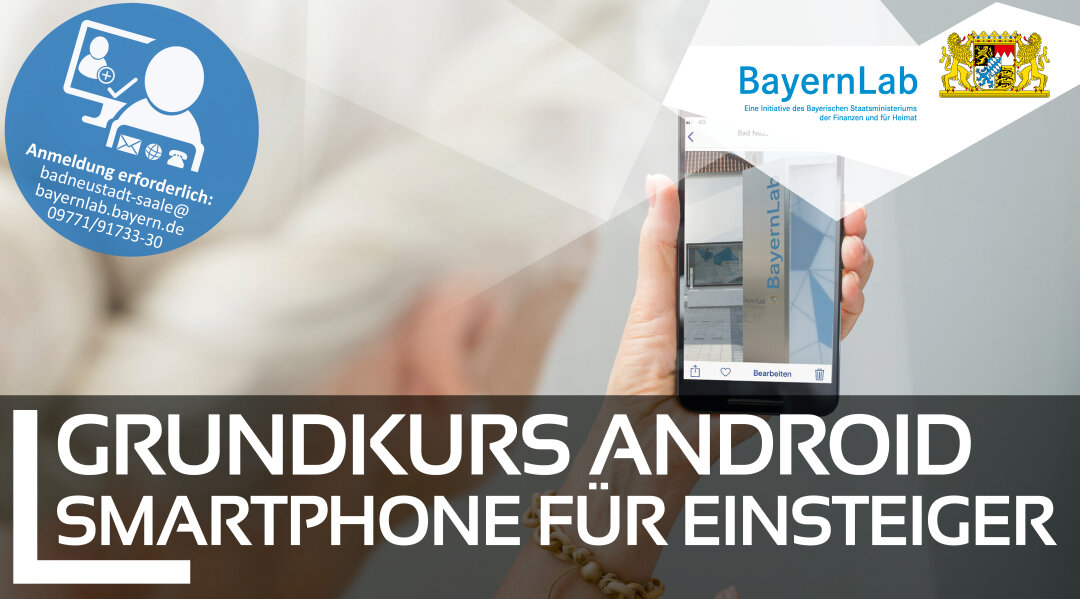 BayernLab NES, Veranstaltungsgrafik Grundkurs Android Smartphone– VHS Veranstaltungsgraphik zum Workshop
